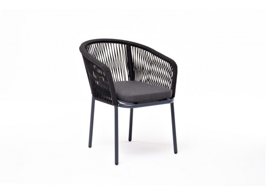 "Марсель" стул плетеный из роупа, каркас алюминий темно-серый (RAL7024) муар, роуп темно-серый круглый, ткань темно-серая 027 в Набережных Челнах