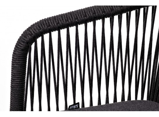 "Марсель" стул плетеный из роупа, каркас алюминий темно-серый (RAL7024) муар, роуп темно-серый круглый, ткань темно-серая 027 в Набережных Челнах