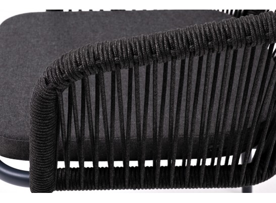 "Марсель" стул плетеный из роупа, каркас алюминий темно-серый (RAL7024) муар, роуп темно-серый круглый, ткань темно-серая 027 в Набережных Челнах