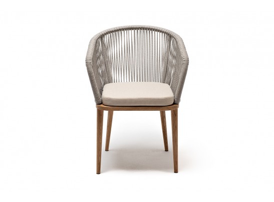 "Марсель" стул плетеный из роупа, основание дуб, роуп серый меланж круглый, ткань бежевая 052 в Набережных Челнах