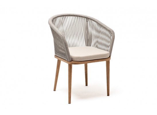 "Марсель" стул плетеный из роупа, основание дуб, роуп серый меланж круглый, ткань бежевая 052 в Набережных Челнах