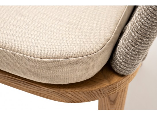 "Марсель" стул плетеный из роупа, основание дуб, роуп серый меланж круглый, ткань бежевая 052 в Набережных Челнах