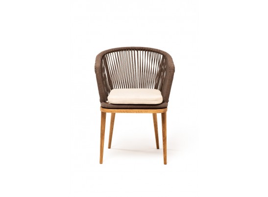 "Марсель" стул плетеный из роупа, основание дуб, роуп коричневый, ткань бежевая в Набережных Челнах