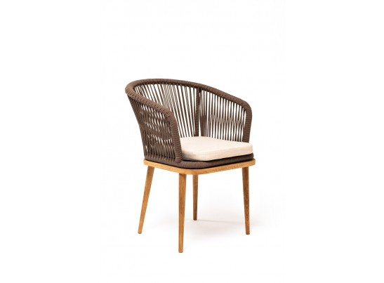 "Марсель" стул плетеный из роупа, основание дуб, роуп коричневый, ткань бежевая в Набережных Челнах