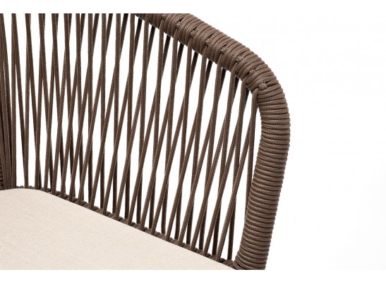 "Марсель" стул плетеный из роупа, основание дуб, роуп коричневый круглый, ткань бежевая 052 в Набережных Челнах