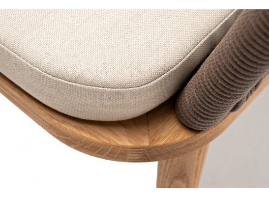 "Марсель" стул плетеный из роупа, основание дуб, роуп коричневый круглый, ткань бежевая 052 в Набережных Челнах