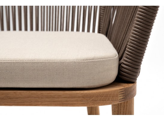 "Марсель" стул плетеный из роупа, основание дуб, роуп коричневый круглый, ткань бежевая 052 в Набережных Челнах