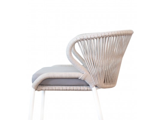 "Милан" стул плетеный из роупа, каркас алюминий белый шагрень, роуп бежевый круглый, ткань бежевая в Набережных Челнах