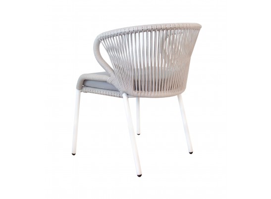 "Милан" стул плетеный из роупа, каркас алюминий белый шагрень, роуп бежевый круглый, ткань бежевая в Набережных Челнах