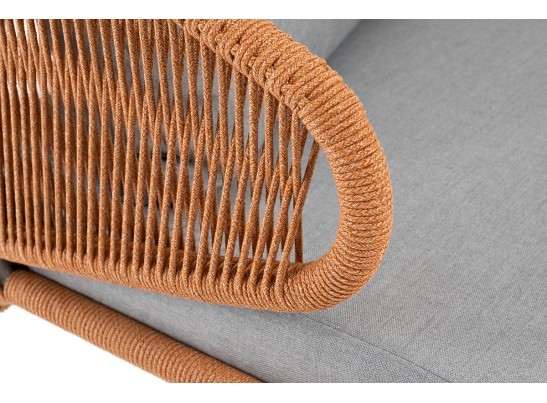 "Милан" диван 2-местный плетеный из роупа, каркас алюминий светло-серый (RAL7035) муар, роуп оранжевый меланж круглый, ткань светло-серая в Набережных Челнах