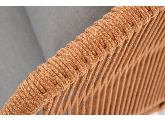 "Милан" диван 2-местный плетеный из роупа, каркас алюминий светло-серый (RAL7035) муар, роуп оранжевый меланж круглый, ткань светло-серая в Набережных Челнах