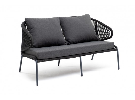 "Милан" диван 2-местный плетеный из роупа, каркас алюминий темно-серый (RAL7024) муар, роуп темно-серый круглый, ткань темно-серая 027 в Набережных Челнах