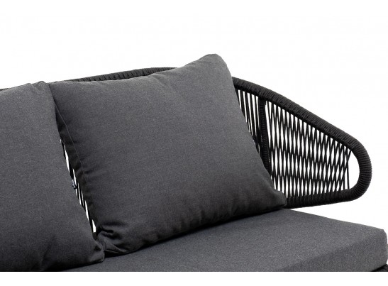 "Милан" диван 2-местный плетеный из роупа, каркас алюминий темно-серый (RAL7024) муар, роуп темно-серый круглый, ткань темно-серая 027 в Набережных Челнах