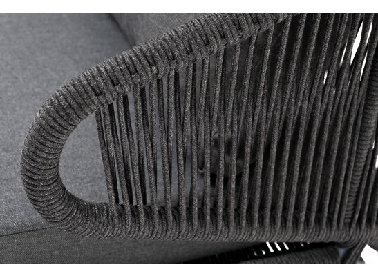 "Милан" диван 2-местный плетеный из роупа, каркас алюминий темно-серый (RAL7024) муар, роуп темно-серый круглый, ткань темно-серая 027 в Набережных Челнах