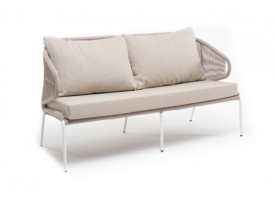 "Милан" диван 2-местный плетеный из роупа, каркас алюминий белый, роуп бежевый, ткань бежевая в Набережных Челнах