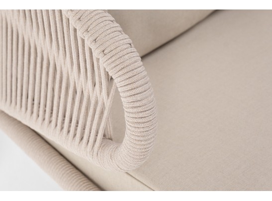 "Милан" диван 2-местный плетеный из роупа, каркас алюминий белый, роуп бежевый, ткань бежевая в Набережных Челнах