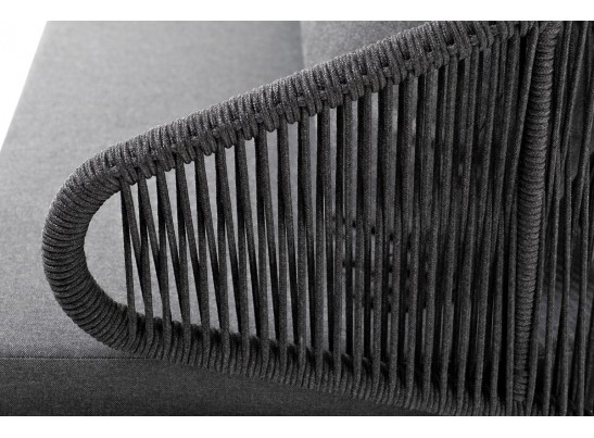 "Милан" диван 3-местный плетеный из роупа, каркас алюминий темно-серый (RAL7024) муар, роуп темно-серый круглый, ткань темно-серая 027 в Набережных Челнах
