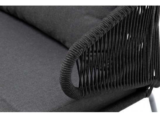 "Милан" диван 3-местный плетеный из роупа, каркас алюминий темно-серый (RAL7024) муар, роуп темно-серый круглый, ткань темно-серая 027 в Набережных Челнах