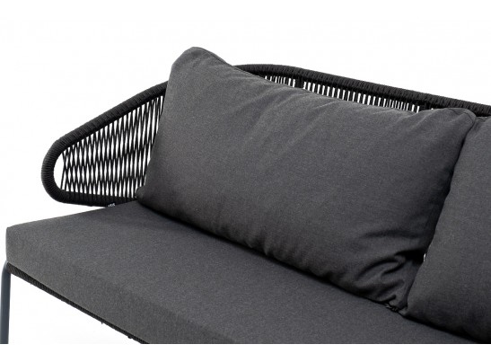 "Милан" диван 3-местный плетенный из роупа, каркас алюминий RAL7024, роуп темно-серый кругл, ткань темно-серая в Набережных Челнах