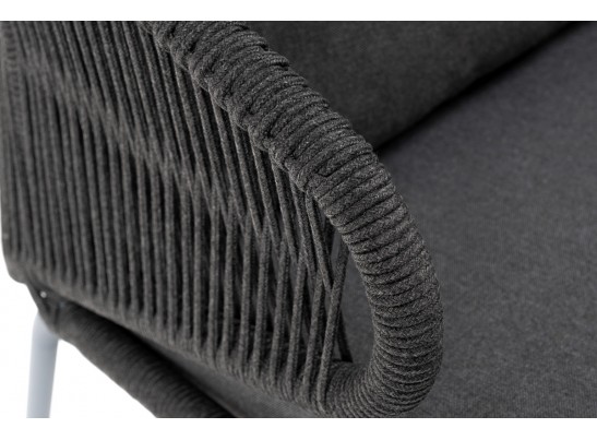 "Милан" диван 3-местный плетенный из роупа, каркас алюминий RAL7024, роуп темно-серый кругл, ткань темно-серая в Набережных Челнах