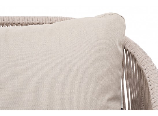 "Милан" диван 3-местный плетеный из роупа, каркас алюминий белый муар, роуп бежевый круглый, ткань бежевая 052 в Набережных Челнах