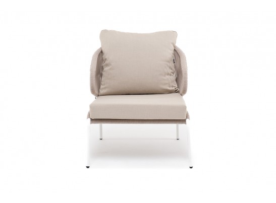 "Милан" кресло плетеное из роупа, каркас алюминий белый, роуп бежевый, ткань бежевая в Набережных Челнах