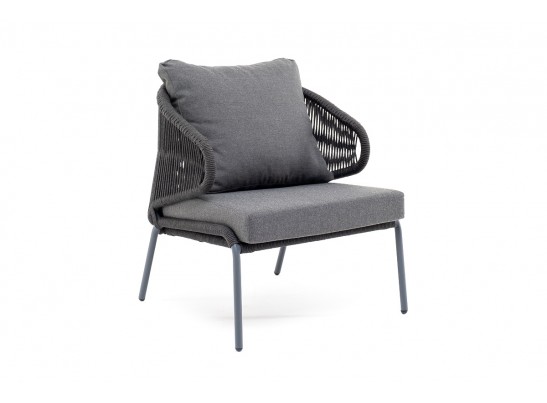 "Милан" кресло плетенное из роупа, каркас алюминий RAL7024, роуп темно-серый кругл, ткань темно-серая в Набережных Челнах