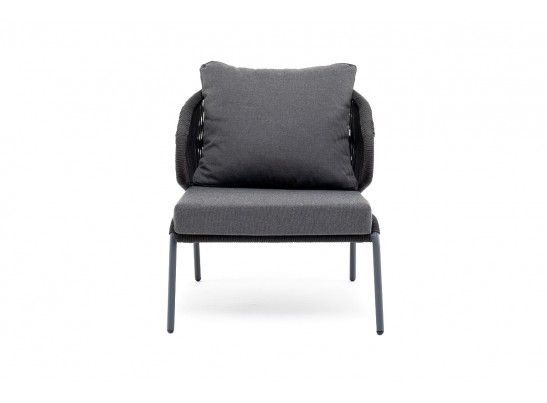 "Милан" кресло плетенное из роупа, каркас алюминий RAL7024, роуп темно-серый кругл, ткань темно-серая в Набережных Челнах