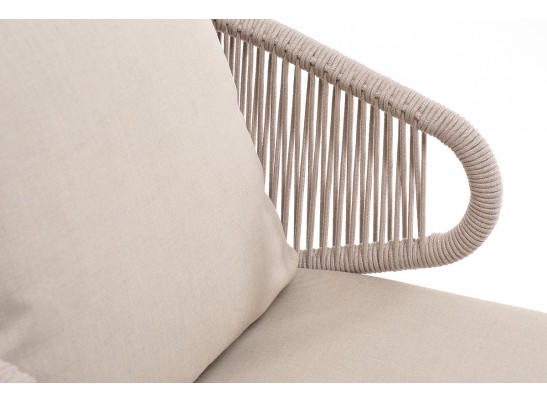 "Милан" кресло плетеное из роупа, каркас алюминий белый муар, роуп бежевый круглый, ткань бежевая 035 в Набережных Челнах