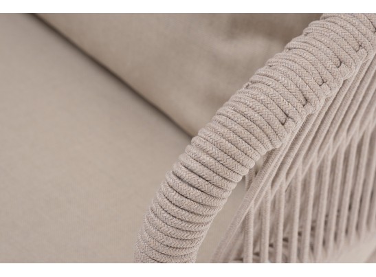 "Милан" кресло плетеное из роупа, каркас алюминий белый муар, роуп бежевый круглый, ткань бежевая 035 в Набережных Челнах