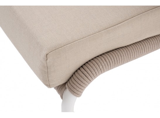 "Милан" кресло плетеное из роупа, каркас алюминий белый муар, роуп бежевый круглый, ткань бежевая 035 в Набережных Челнах