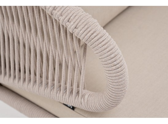 "Милан" кресло плетеное из роупа, каркас алюминий белый муар, роуп бежевый круглый, ткань бежевая 052 в Набережных Челнах