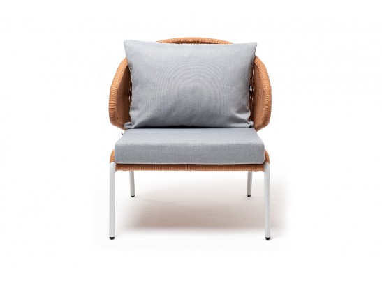 "Милан" кресло плетеное из роупа, каркас алюминий светло-серый (RAL7035) муар, роуп оранжевый меланж круглый, ткань светло-серая в Набережных Челнах