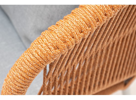 "Милан" кресло плетеное из роупа, каркас алюминий светло-серый (RAL7035) муар, роуп оранжевый меланж круглый, ткань светло-серая в Набережных Челнах