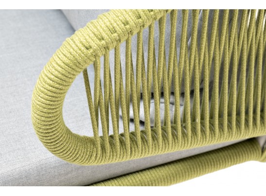 "Милан" кресло плетеное из роупа, каркас алюминий светло-серый (RAL7035) муар, роуп салатовый меланж круглый, ткань светло-серая в Набережных Челнах