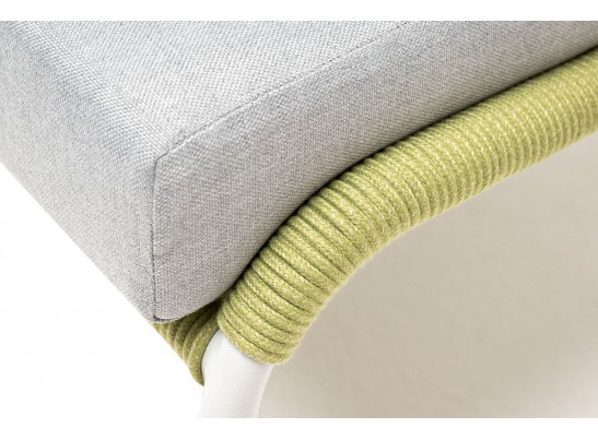 "Милан" кресло плетеное из роупа, каркас алюминий светло-серый (RAL7035) муар, роуп салатовый меланж круглый, ткань светло-серая в Набережных Челнах