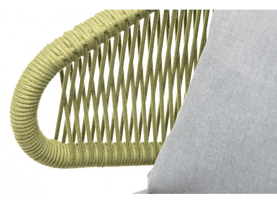 "Милан" кресло плетеное из роупа, каркас алюминий светло-серый (RAL7035) муар, роуп салатовый меланж круглый, ткань светло-серая в Набережных Челнах