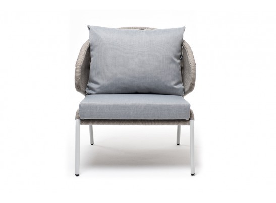 "Милан" кресло плетеное из роупа, каркас алюминий светло-серый (RAL7035) муар, роуп серый меланж круглый, ткань светло-серая в Набережных Челнах