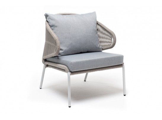 "Милан" кресло плетеное из роупа, каркас алюминий светло-серый (RAL7035) муар, роуп серый меланж круглый, ткань светло-серая в Набережных Челнах