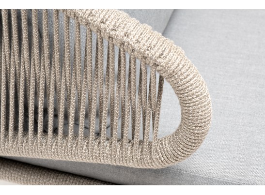 "Милан" кресло плетеное из роупа, каркас алюминий светло-серый (RAL7035) муар, роуп серый меланж круглый, ткань светло-серая в Набережных Челнах