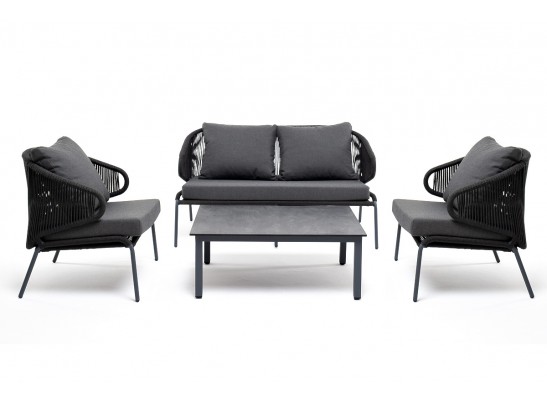 "Милан" лаунж-зона 4-местная плетеная из роупа (веревки), каркас алюминиевый темно-серый, роуп темно-серый в Набережных Челнах