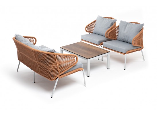 "Милан" лаунж-зона 4-местная плетеная из роупа (веревки), каркас алюминиевый светло-серый, роуп оранжевый меланж в Набережных Челнах