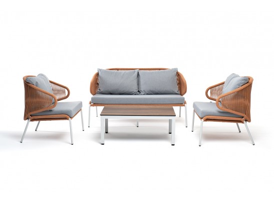 "Милан" лаунж-зона 4-местная плетеная из роупа (веревки), каркас алюминиевый светло-серый, роуп оранжевый меланж в Набережных Челнах