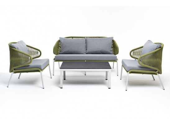 "Милан" лаунж-зона 4-местная плетеная из роупа (веревки), каркас алюминиевый светло-серый, роуп салатовый меланж в Набережных Челнах
