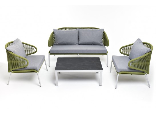 "Милан" лаунж-зона 4-местная плетеная из роупа (веревки), каркас алюминиевый светло-серый, роуп салатовый меланж в Набережных Челнах