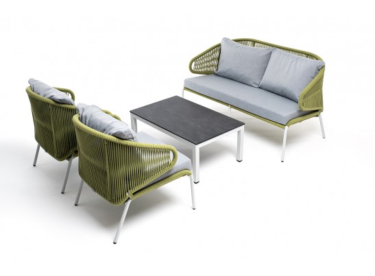 "Милан" лаунж-зона 4-местная плетеная из роупа (веревки), каркас алюминиевый светло-серый, роуп салатовый меланж в Набережных Челнах