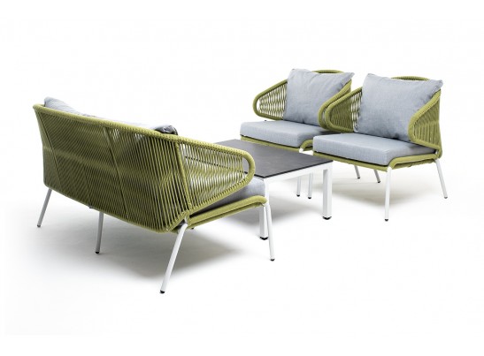 "Милан" лаунж-зона 4-местная плетеная из роупа (веревки), каркас алюминиевый светло-серый, роуп салатовый меланж в Набережных Челнах
