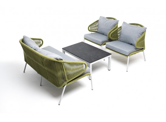 "Милан" лаунж-зона 4-местная плетеная из роупа (веревки), каркас алюминиевый светло-серый, роуп салатовый меланж в Набережных Челнах
