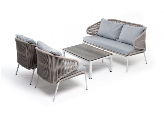 "Милан" лаунж-зона 4-местная плетеная из роупа (веревки), каркас алюминиевый белый, роуп бежевый в Набережных Челнах