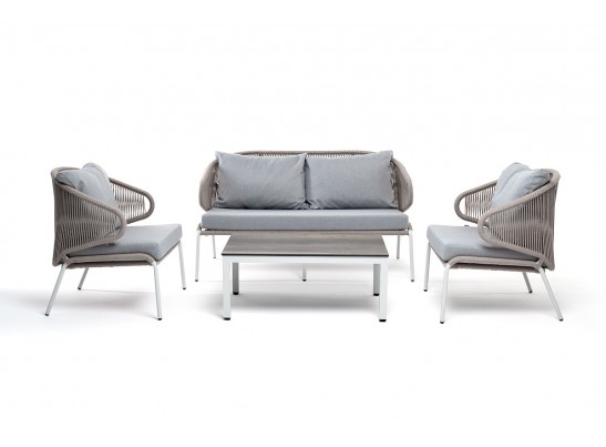 "Милан" лаунж-зона 4-местная плетеная из роупа (веревки), каркас алюминиевый белый, роуп бежевый в Набережных Челнах